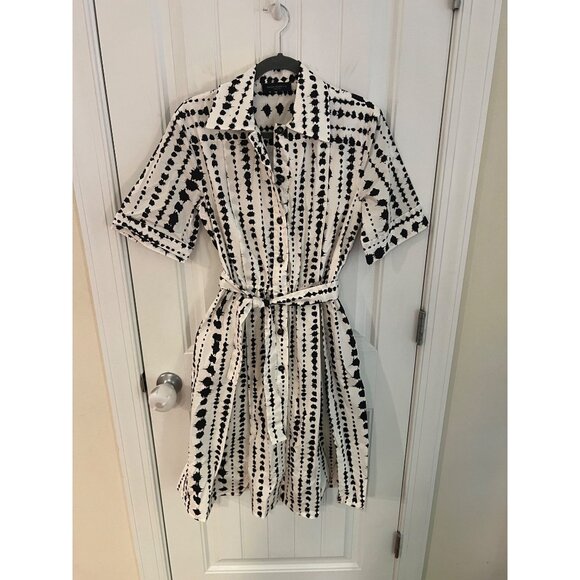 Piazza Sempione Dotted Striped Belted Midi Shirt Black White Dress Size‎ 40 US 4 - Picture 3 of 6